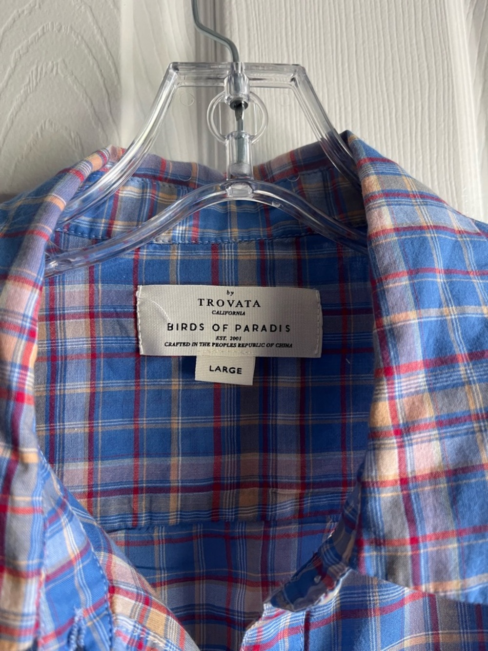 Anthropologie Trovata Birds of Paradise Blue Plaid Lightweight Button-Up Shirt L - Picture 3 of 4
